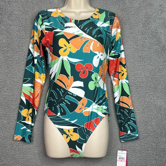 NWT Vince Camuto Tropical Long Sleeve Swimsuit Size 10 Open Back UPF‎ One Piece - Picture 15 of 15